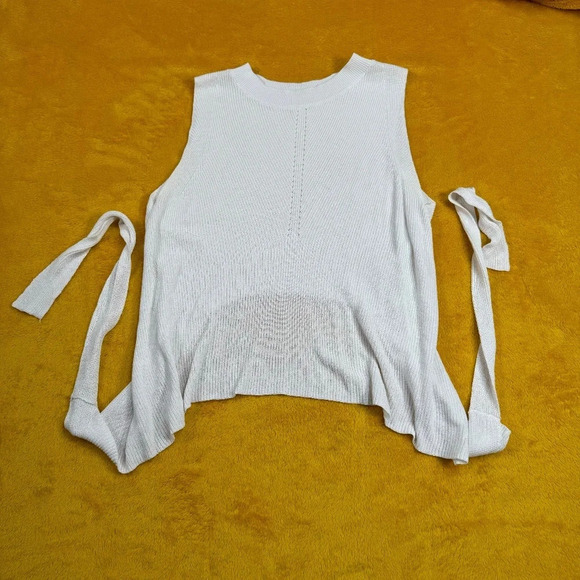 Sleeveless Tie Back Knit Sweater Women Size S White Crew Neck Summer - Picture 2 of 10